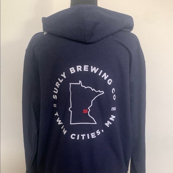 Sweaters - NWT Surly Brewing Co. Blue and Cream Zip-Up Hoodie with Ribbed Cuffs